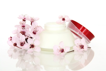 Cosmetics with cherry flowersの写真素材