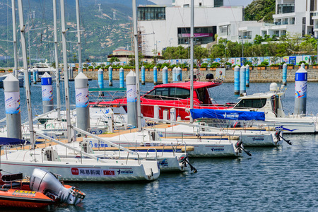 Sailboat parking at the side of a platformのeditorial素材