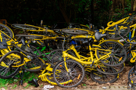 A mess of shared bikesのeditorial素材