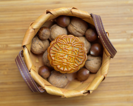 Mid autumn moon cakes and nutsのeditorial素材
