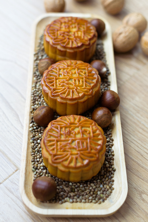 Mid autumn moon cakes and nutsのeditorial素材