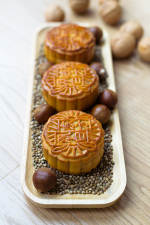 Mid autumn moon cakes and nutsのeditorial素材