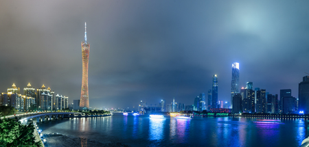 The Canton Tower and the Pearl River Metro nightのeditorial素材