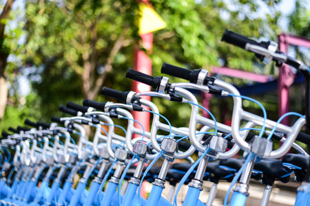 A row of shared bicycles