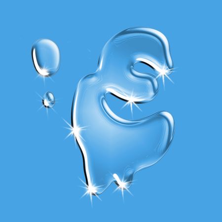 Beautiful blue water letter E alphabet symbolの写真素材