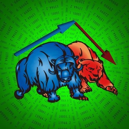 Cartoon bulls and bear stock trading market metaphorの写真素材