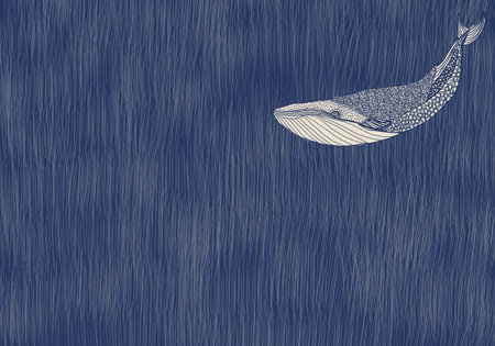 illustration of whale with texture in deep blue ocean sea. Idea of nature, art, decoration, wallpaper, design template background conceptの写真素材