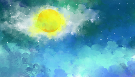 illustration drawing of full moon yellow moonlight night sky with clouds.の写真素材