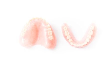 complte denture on white background