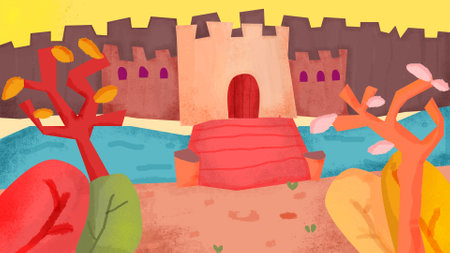 royal castle cartoon illustration. colorful background for kidsの写真素材