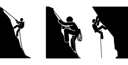 Silhouettes of rock climbers on a white background. Vector illustration.のイラスト素材