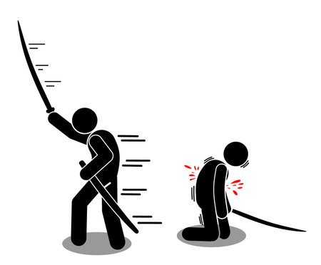 Vector illustration of a samurai who is fighting with a katanaのイラスト素材
