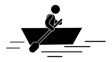 Man rowing on boat black simple icon on white background for web designのイラスト素材