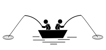 Fishermen on boat. Fishermen in boat. Vector illustration.の写真素材