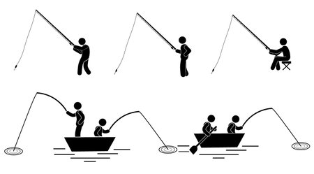 Fisherman icons set. Simple set of fisherman vector icons for web design on white backgroundの写真素材