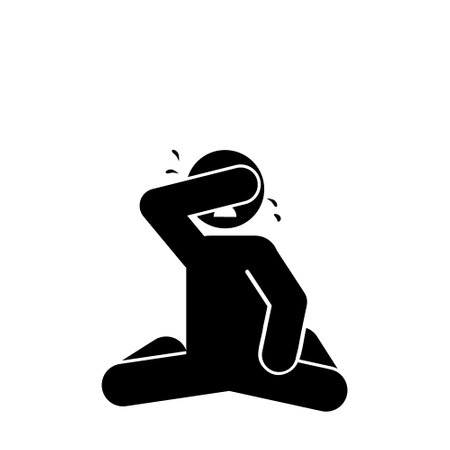man crying icon over white background, silhouette style, vector illustration, stick figure pictogramのイラスト素材