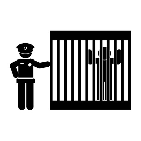police man with prison isolated icon vector illustration design  black and whiteのイラスト素材
