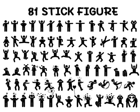 Vector set of black silhouettes of people on a white background. stick figure, stickmanのイラスト素材