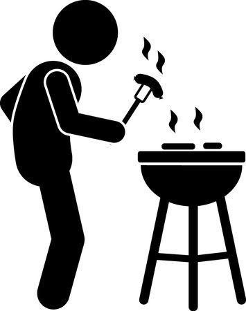 Man cooking on a barbecue grill, black and white vector illustration.のイラスト素材