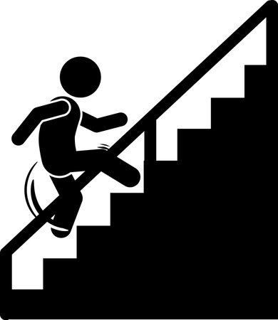 Vector illustration of a man running up the stairs on a white backgroundのイラスト素材