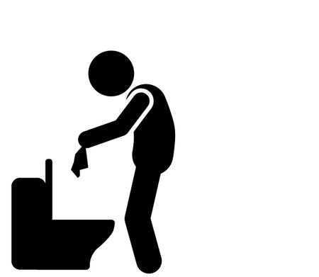 throw rubbish into the toilet. Simple illustration of plumber washing toilet vector icon for webのイラスト素材