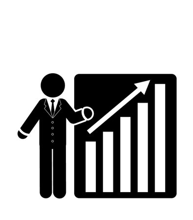 Businessman icon vector with graph. Flat design styleのイラスト素材