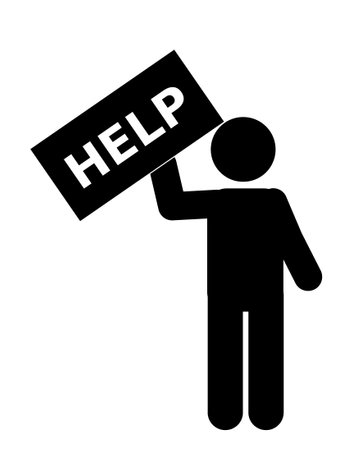 Black symbol of man holding a help sign on a white background.のイラスト素材