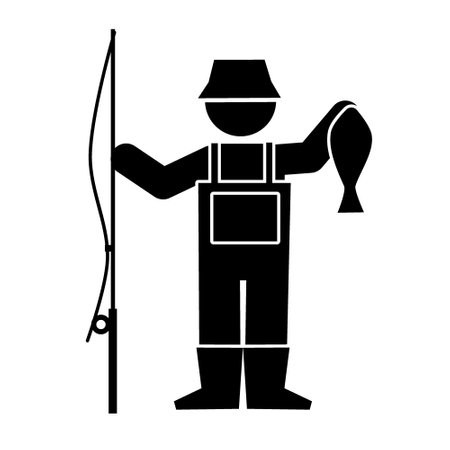 fisherman with fish and rod icon over white background, vector illustrationのイラスト素材