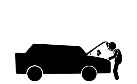 Car mechanic repairing a car on a white background. Vector illustration.のイラスト素材