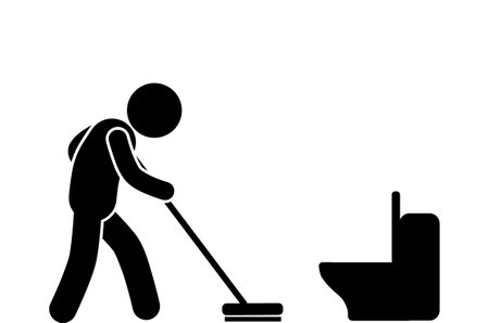 cleaning the floor with a broom and a toilet. Vector illustrationのイラスト素材