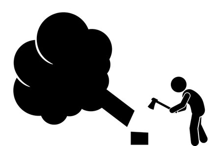vector illustration of a person cutting down a treeのイラスト素材