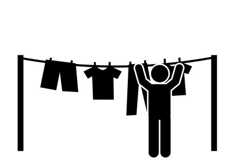 clothes on a clothesline black and white vector illustration graphic designのイラスト素材