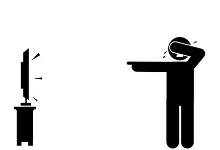 Man watching tv at home. Vector illustration in black and white. sadのイラスト素材