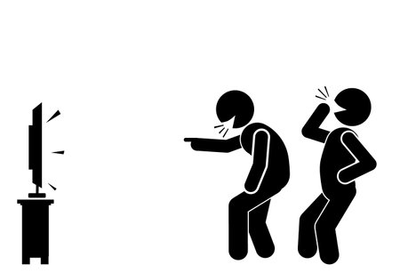 Man watching tv at home. Vector illustration in black and white.のイラスト素材