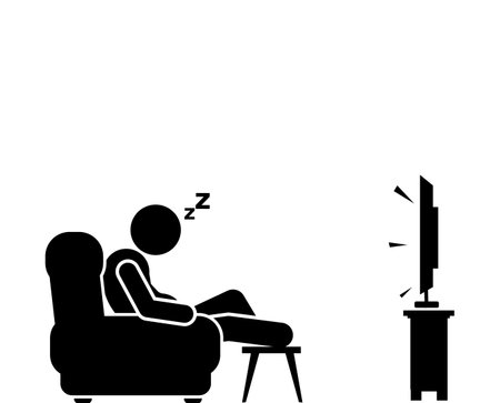 Man watching tv at home. Vector illustration in black and white.のイラスト素材
