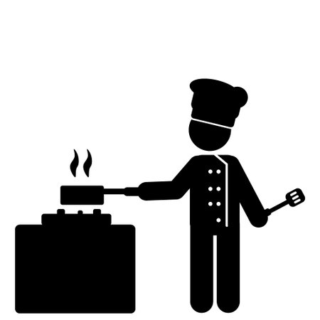 Chef cooking vector icon. Flat black symbol. Pictogram is isolated on a white background. Designed for web and software interfaces.のイラスト素材