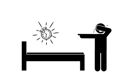 stick figure cartoon vector illustration frustrated, unhappy, unable to sleep due to insomniaのイラスト素材