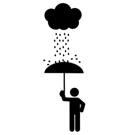 Man with rain. Vector illustration in black and white colors on a white background.のイラスト素材