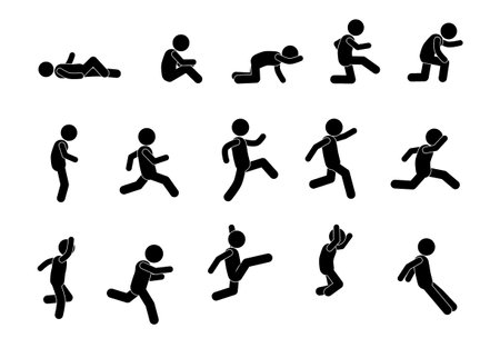 stick figure set, pictogram, stickman. jump, runのイラスト素材