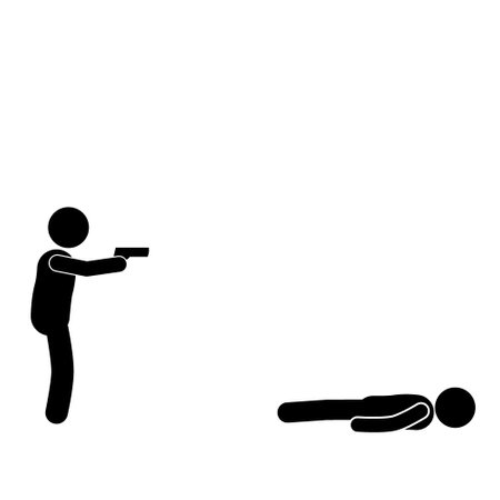 STICK FIGURE VECTOR ILLUSTRATION SHOOTING, HOLDING A RIFLE IN HANDのイラスト素材