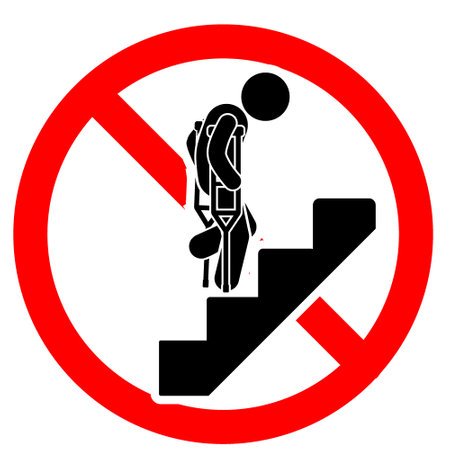 Prohibition sign with silhouette of a man climbing up the stairs.のイラスト素材