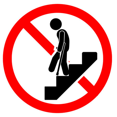 Prohibition sign with person walking up the stairs. Vector illustration.のイラスト素材