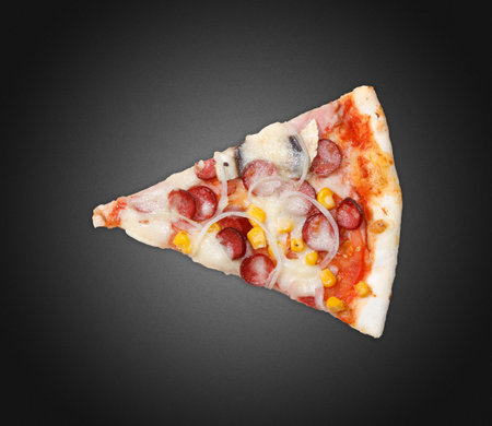 Delicious pizza on a dark backgroundの写真素材