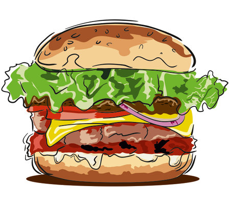 Illustration of a hamburger on a white background, vector illustrationのイラスト素材