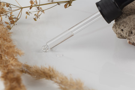 Pipettes with liquid on a white background.の写真素材