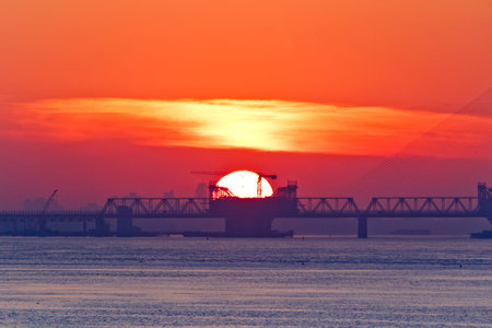 The Bund architectural landscape of Songhua River, Harbin, Heilongjiangの写真素材