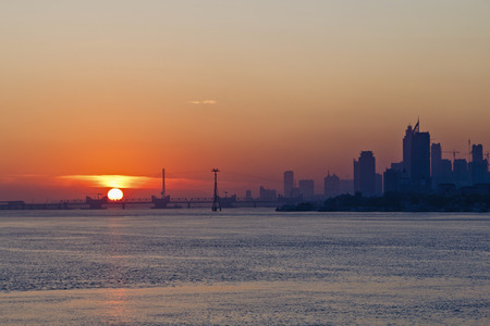 The Bund architectural landscape of Songhua River, Harbin, Heilongjiangの写真素材