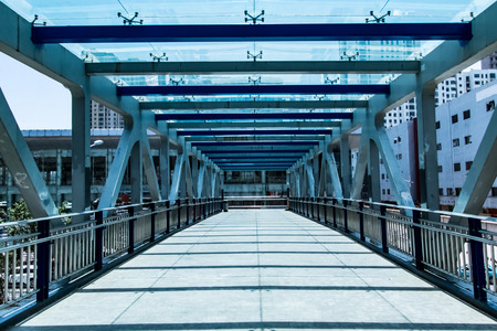 Architectural landscape of highway pedestrian bridge in Hefei City, Anhui Provinceの写真素材