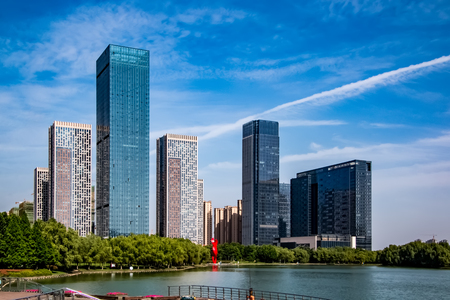 Architectural Landscape of Swan Lake Financial Business Center, Hefei City, Anhui Provinceのeditorial素材