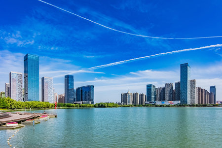 Architectural Landscape of Swan Lake Financial Business Center, Hefei City, Anhui Provinceのeditorial素材